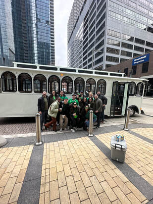 Trolley in Chicago for St Patrick's day parade