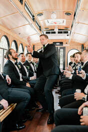wedding party inside a wedding Trolley